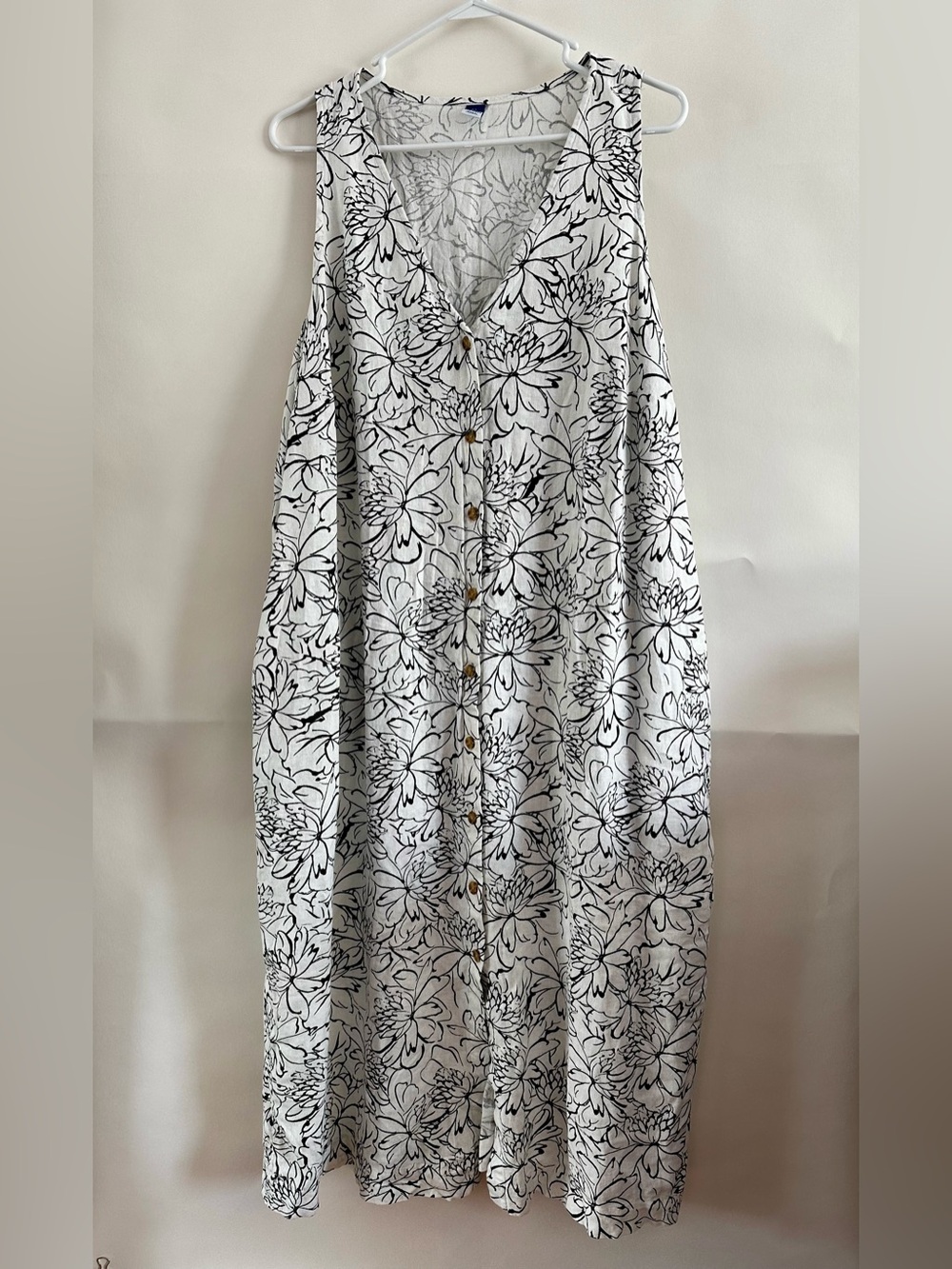Old Navy Floral Linen Button-Front lace up back Midi Dress 2X